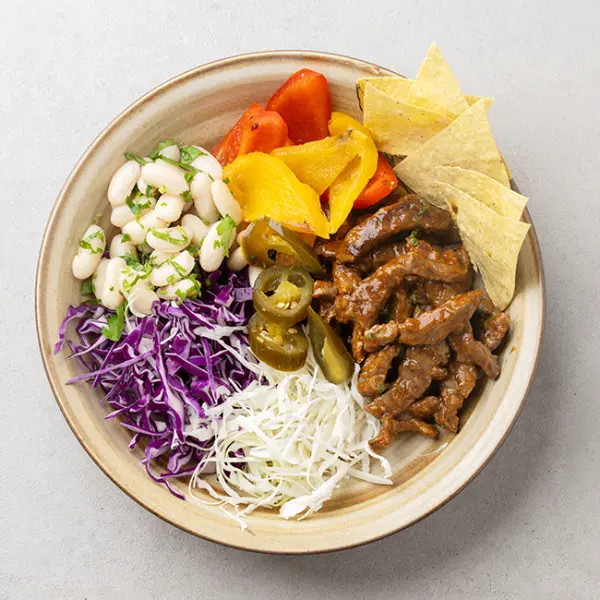 Mexican Beef Fajita Bowl with Tortillas